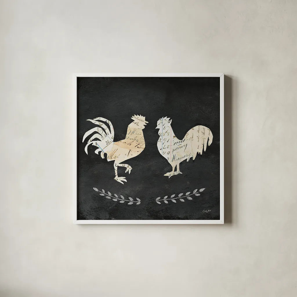 Le Coq Cameo Sq no Words by Courtney Prahl. Shown in a crisp white glass frame for a clean and minimalist style. Available as an archival giclee rolled canvas, fine art paper, or poster print. SKU 21816a.