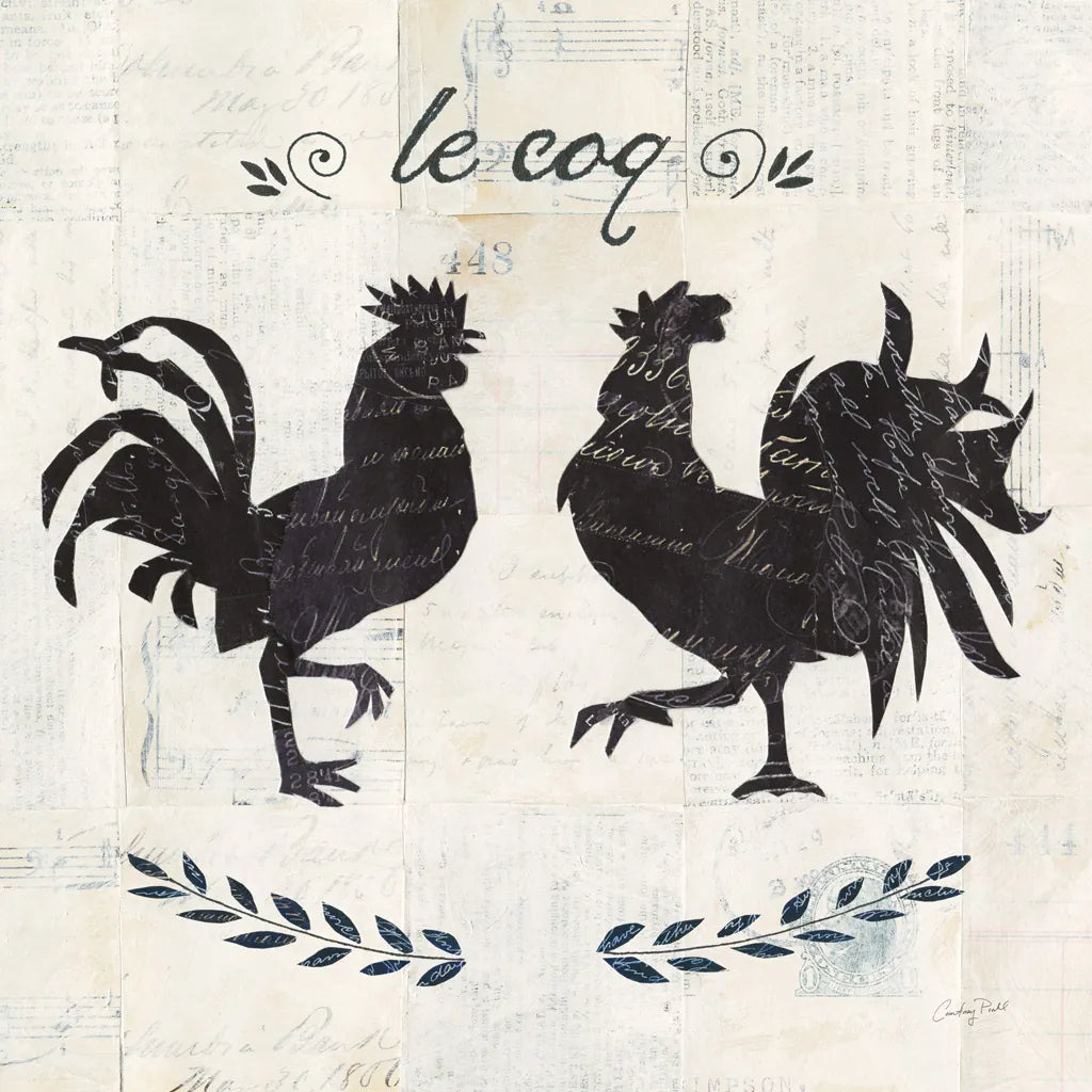 Le Coq Silhouette Sq Words by Courtney Prahl. SKU 52533a. Archival Giclee Fine art print for wall decor.