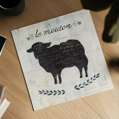 Le Mouton Silhouette Sq Words by Courtney Prahl. Shown as a detailed flat fine art print, highlighting archival giclee quality. Available as an archival giclee rolled canvas, fine art paper, or poster print. SKU 52534a.