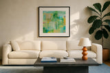 Lively by Courtney Prahl. Displayed in a glass frame with matte in a clean modern living room. Available as an archival giclee rolled canvas, fine art paper, or poster print. SKU 87802a.