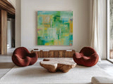 Lively by Courtney Prahl. Shown as extra-large giant wall art in a modern living room. Available as an archival giclee rolled canvas, fine art paper, or poster print. SKU 87802a.