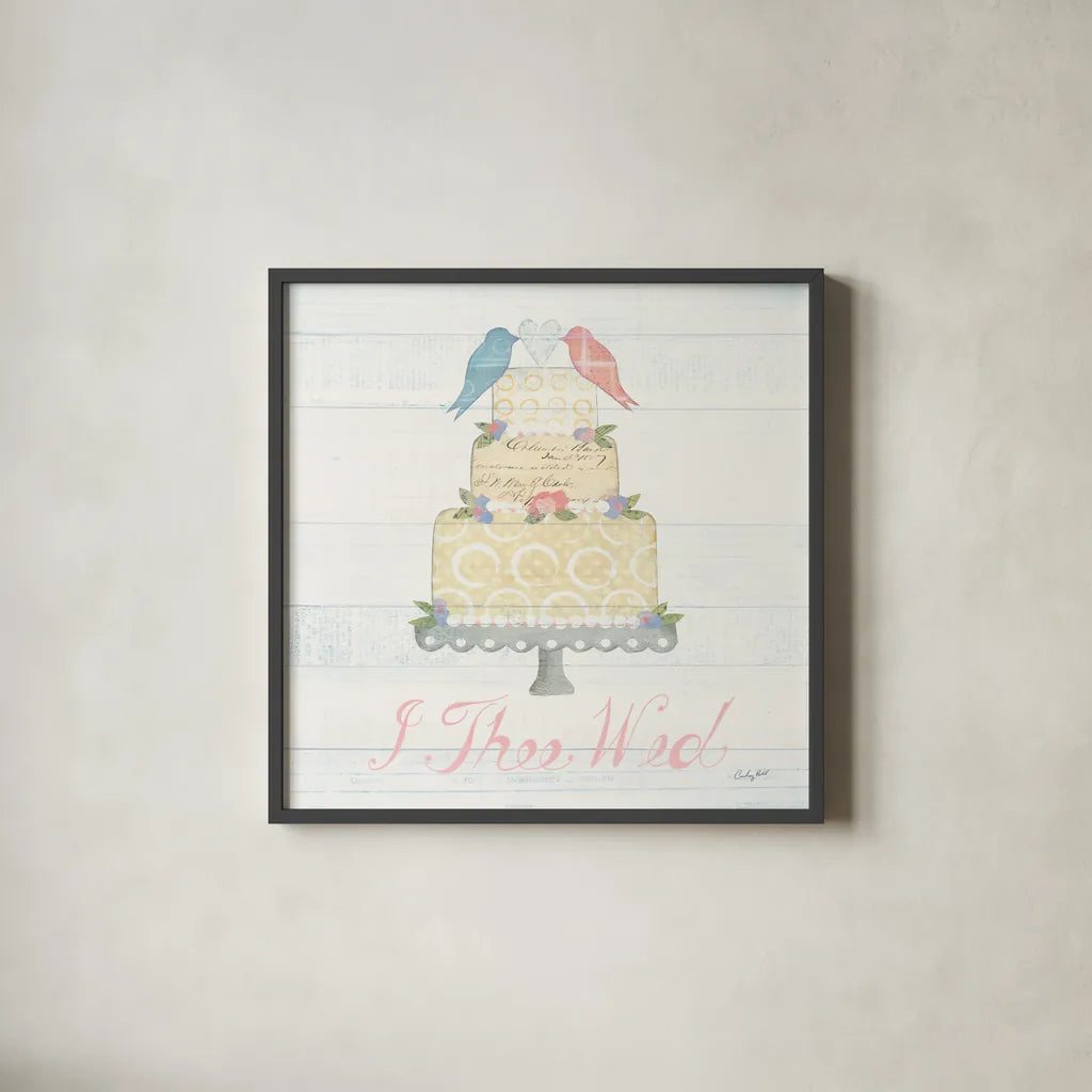 Lovebirds I by Courtney Prahl. Shown in a sleek black glass frame for a contemporary gallery look. Available as an archival giclee rolled canvas, fine art paper, or poster print. SKU 37342a.