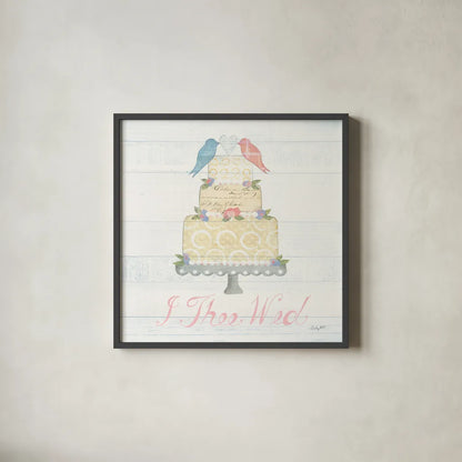 Lovebirds I by Courtney Prahl. Shown in a sleek black glass frame for a contemporary gallery look. Available as an archival giclee rolled canvas, fine art paper, or poster print. SKU 37342a.