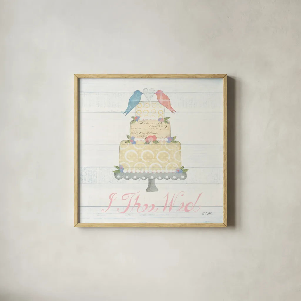 Lovebirds I by Courtney Prahl. Shown in a natural wood glass frame for a timeless modern aesthetic. Available as an archival giclee rolled canvas, fine art paper, or poster print. SKU 37342a.