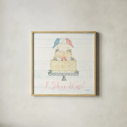 Lovebirds I by Courtney Prahl. Shown in a natural wood glass frame for a timeless modern aesthetic. Available as an archival giclee rolled canvas, fine art paper, or poster print. SKU 37342a.