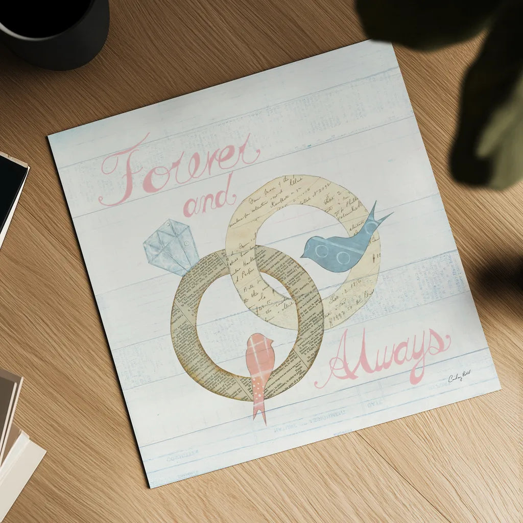 Lovebirds II by Courtney Prahl. Shown as a detailed flat fine art print, highlighting archival giclee quality. Available as an archival giclee rolled canvas, fine art paper, or poster print. SKU 37343a.