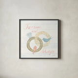 Lovebirds II by Courtney Prahl. Shown in a sleek black glass frame for a contemporary gallery look. Available as an archival giclee rolled canvas, fine art paper, or poster print. SKU 37343a.