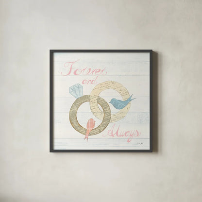 Lovebirds II by Courtney Prahl. Shown in a sleek black glass frame for a contemporary gallery look. Available as an archival giclee rolled canvas, fine art paper, or poster print. SKU 37343a.