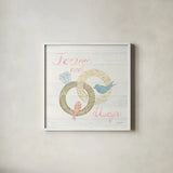 Lovebirds II by Courtney Prahl. Shown in a crisp white glass frame for a clean and minimalist style. Available as an archival giclee rolled canvas, fine art paper, or poster print. SKU 37343a.