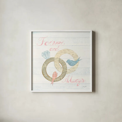 Lovebirds II by Courtney Prahl. Shown in a crisp white glass frame for a clean and minimalist style. Available as an archival giclee rolled canvas, fine art paper, or poster print. SKU 37343a.