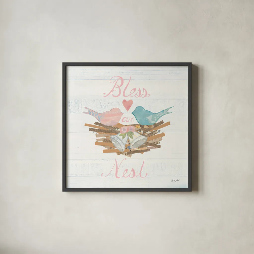 Lovebirds III by Courtney Prahl. Shown in a sleek black glass frame for a contemporary gallery look. Available as an archival giclee rolled canvas, fine art paper, or poster print. SKU 37344a.