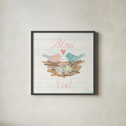 Lovebirds III by Courtney Prahl. Shown in a sleek black glass frame for a contemporary gallery look. Available as an archival giclee rolled canvas, fine art paper, or poster print. SKU 37344a.