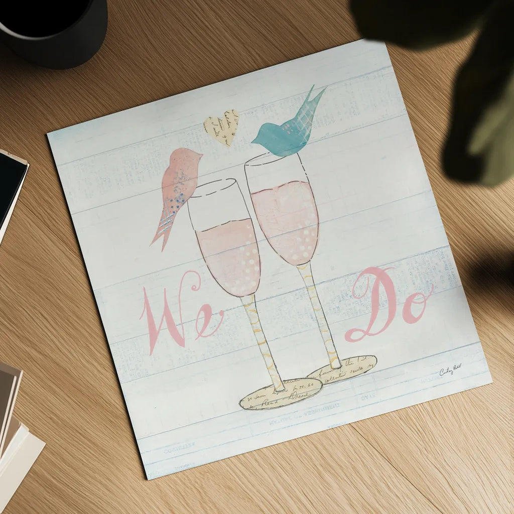 Lovebirds IV by Courtney Prahl. Shown as a detailed flat fine art print, highlighting archival giclee quality. Available as an archival giclee rolled canvas, fine art paper, or poster print. SKU 37345a.