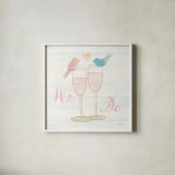 Lovebirds IV by Courtney Prahl. Shown in a crisp white glass frame for a clean and minimalist style. Available as an archival giclee rolled canvas, fine art paper, or poster print. SKU 37345a.
