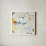 Map Collage Crop by Courtney Prahl. Shown in a crisp white glass frame for a clean and minimalist style. Available as an archival giclee rolled canvas, fine art paper, or poster print. SKU 18922a.