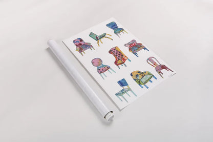 Mod Chair Chart by Courtney Prahl. shown as a rolled paper print. Available as archival giclee rolled canvas, fine art paper, or poster print. SKU 80598h.