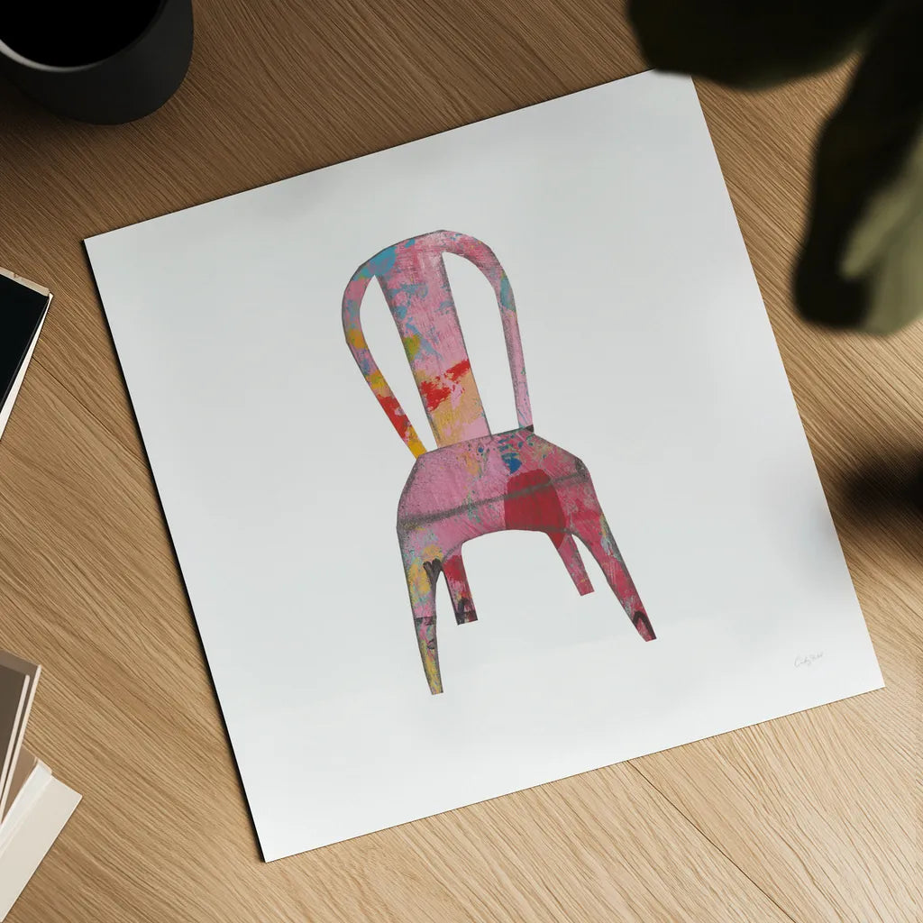 Mod Chairs I by Courtney Prahl. Shown as a detailed flat fine art print, highlighting archival giclee quality. Available as an archival giclee rolled canvas, fine art paper, or poster print. SKU 64269a.