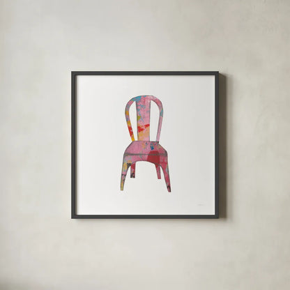 Mod Chairs I by Courtney Prahl. Shown in a sleek black glass frame for a contemporary gallery look. Available as an archival giclee rolled canvas, fine art paper, or poster print. SKU 64269a.