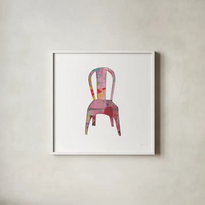 Mod Chairs I by Courtney Prahl. Shown in a crisp white glass frame for a clean and minimalist style. Available as an archival giclee rolled canvas, fine art paper, or poster print. SKU 64269a.