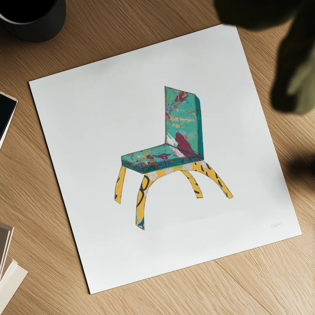 Mod Chairs III by Courtney Prahl. Shown as a detailed flat fine art print, highlighting archival giclee quality. Available as an archival giclee rolled canvas, fine art paper, or poster print. SKU 64271a.