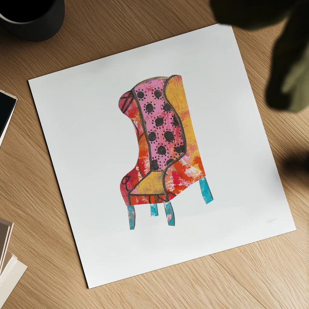 Mod Chairs IV by Courtney Prahl. Shown as a detailed flat fine art print, highlighting archival giclee quality. Available as an archival giclee rolled canvas, fine art paper, or poster print. SKU 64272a.