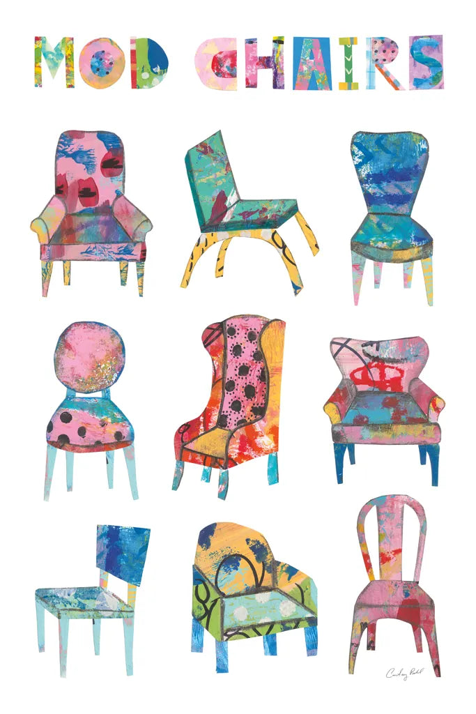 Mod Chairs Nine Up by Courtney Prahl. SKU 71105h. Archival Giclee Fine art print for wall decor.