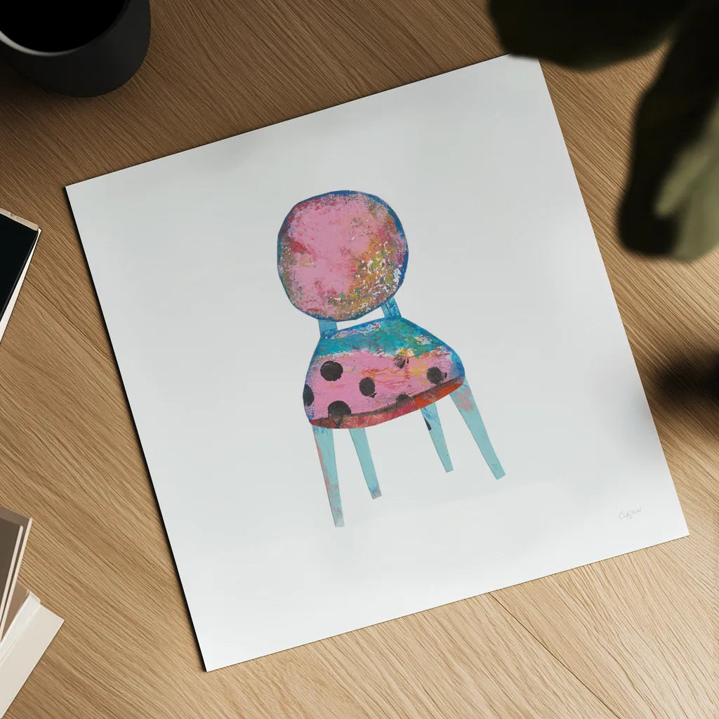 Mod Chairs V by Courtney Prahl. Shown as a detailed flat fine art print, highlighting archival giclee quality. Available as an archival giclee rolled canvas, fine art paper, or poster print. SKU 64273a.