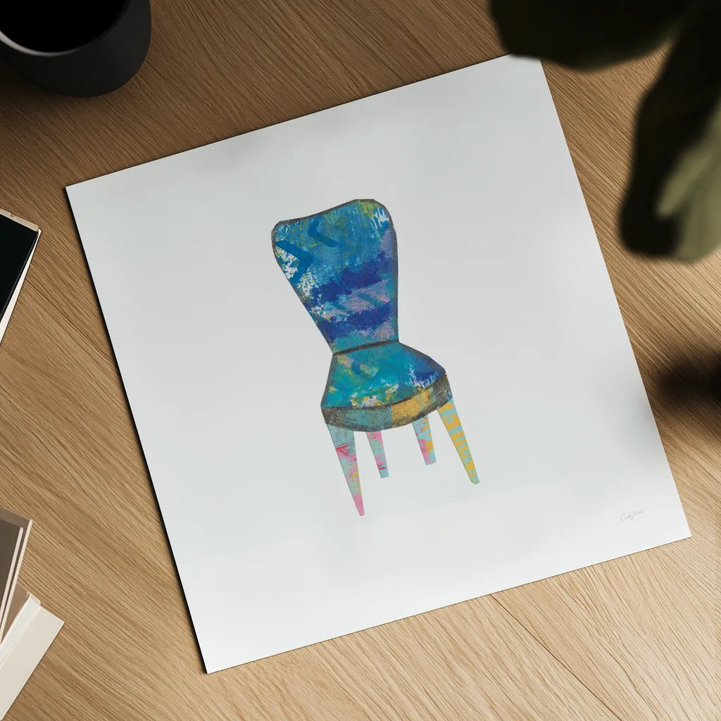 Mod Chairs VI by Courtney Prahl. Shown as a detailed flat fine art print, highlighting archival giclee quality. Available as an archival giclee rolled canvas, fine art paper, or poster print. SKU 64274a.