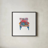 Mod Chairs VIII by Courtney Prahl. Shown in a sleek black glass frame for a contemporary gallery look. Available as an archival giclee rolled canvas, fine art paper, or poster print. SKU 64276a.