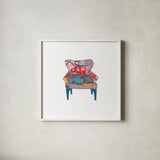 Mod Chairs VIII by Courtney Prahl. Shown in a crisp white glass frame for a clean and minimalist style. Available as an archival giclee rolled canvas, fine art paper, or poster print. SKU 64276a.