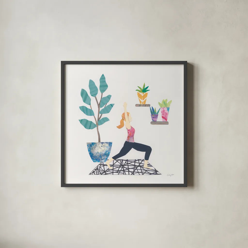 Namaste I by Courtney Prahl. Shown in a sleek black glass frame for a contemporary gallery look. Available as an archival giclee rolled canvas, fine art paper, or poster print. SKU 64264a.