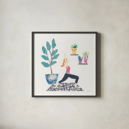 Namaste I by Courtney Prahl. Shown in a sleek black glass frame for a contemporary gallery look. Available as an archival giclee rolled canvas, fine art paper, or poster print. SKU 64264a.