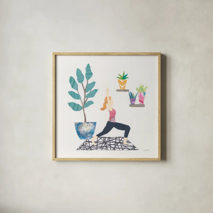 Namaste I by Courtney Prahl. Shown in a natural wood glass frame for a timeless modern aesthetic. Available as an archival giclee rolled canvas, fine art paper, or poster print. SKU 64264a.