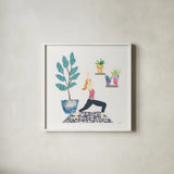 Namaste I by Courtney Prahl. Shown in a crisp white glass frame for a clean and minimalist style. Available as an archival giclee rolled canvas, fine art paper, or poster print. SKU 64264a.