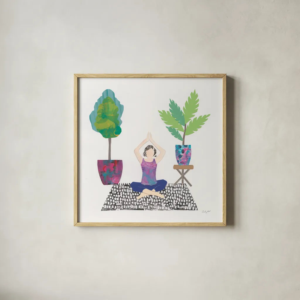 Namaste II by Courtney Prahl. Shown in a natural wood glass frame for a timeless modern aesthetic. Available as an archival giclee rolled canvas, fine art paper, or poster print. SKU 64265a.