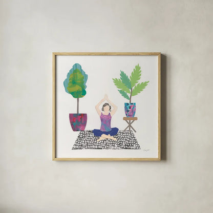 Namaste II by Courtney Prahl. Shown in a natural wood glass frame for a timeless modern aesthetic. Available as an archival giclee rolled canvas, fine art paper, or poster print. SKU 64265a.