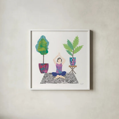 Namaste II by Courtney Prahl. Shown in a crisp white glass frame for a clean and minimalist style. Available as an archival giclee rolled canvas, fine art paper, or poster print. SKU 64265a.