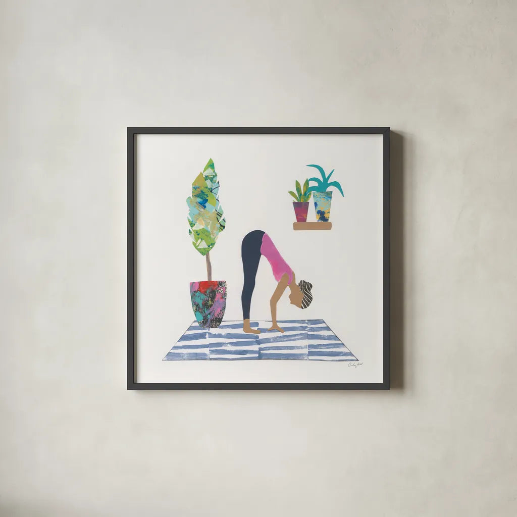 Namaste III by Courtney Prahl. Shown in a sleek black glass frame for a contemporary gallery look. Available as an archival giclee rolled canvas, fine art paper, or poster print. SKU 64266a.