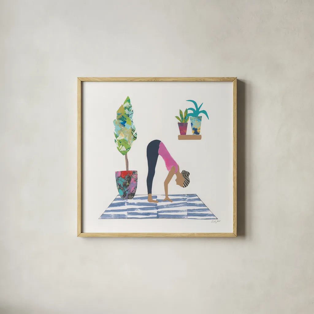 Namaste III by Courtney Prahl. Shown in a natural wood glass frame for a timeless modern aesthetic. Available as an archival giclee rolled canvas, fine art paper, or poster print. SKU 64266a.