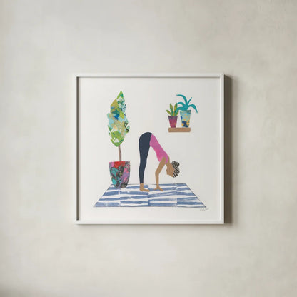 Namaste III by Courtney Prahl. Shown in a crisp white glass frame for a clean and minimalist style. Available as an archival giclee rolled canvas, fine art paper, or poster print. SKU 64266a.