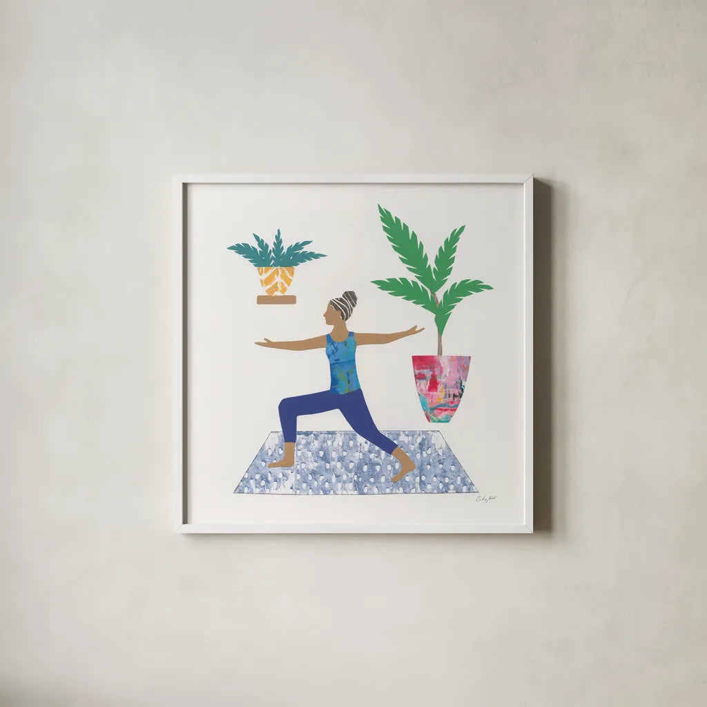 Namaste IV by Courtney Prahl. Shown in a crisp white glass frame for a clean and minimalist style. Available as an archival giclee rolled canvas, fine art paper, or poster print. SKU 64267a.