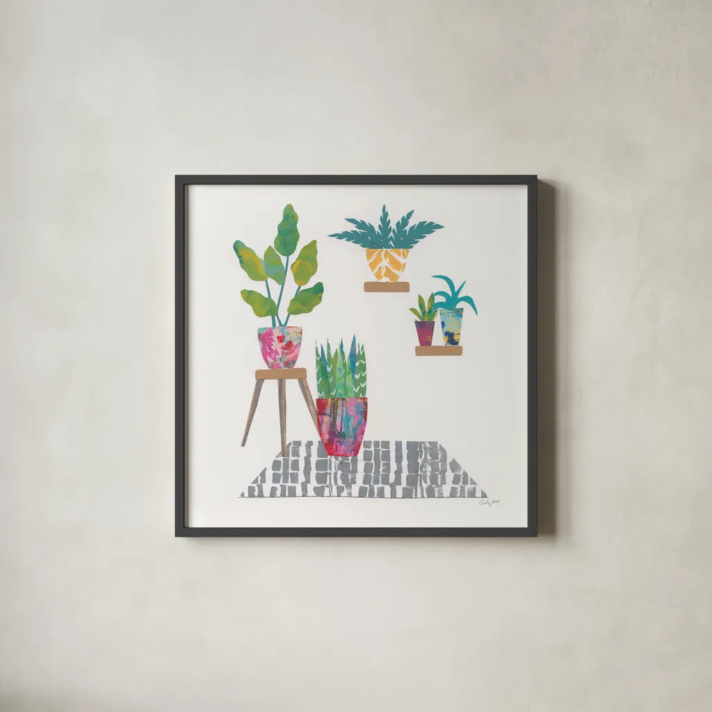 Namaste V by Courtney Prahl. Shown in a sleek black glass frame for a contemporary gallery look. Available as an archival giclee rolled canvas, fine art paper, or poster print. SKU 64268a.