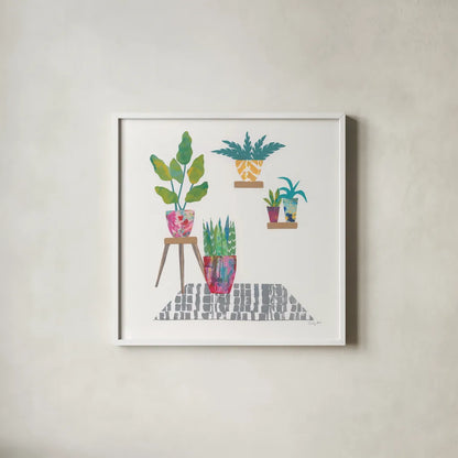 Namaste V by Courtney Prahl. Shown in a crisp white glass frame for a clean and minimalist style. Available as an archival giclee rolled canvas, fine art paper, or poster print. SKU 64268a.