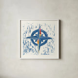 Nautical Collage I by Courtney Prahl. Shown in a crisp white glass frame for a clean and minimalist style. Available as an archival giclee rolled canvas, fine art paper, or poster print. SKU 32800a.