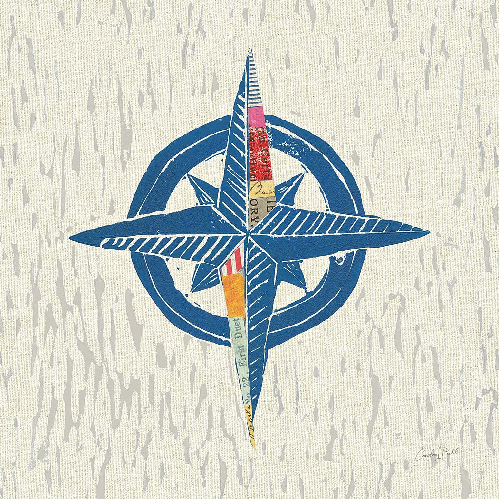 Nautical Collage I on Linen by Courtney Prahl. SKU 33860a. Archival Giclee Fine art print for wall decor.