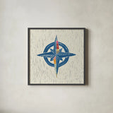 Nautical Collage I on Linen by Courtney Prahl. Shown in a sleek black glass frame for a contemporary gallery look. Available as an archival giclee rolled canvas, fine art paper, or poster print. SKU 33860a.
