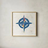 Nautical Collage I on Newsprint by Courtney Prahl. Shown in a natural wood glass frame for a timeless modern aesthetic. Available as an archival giclee rolled canvas, fine art paper, or poster print. SKU 33864a.