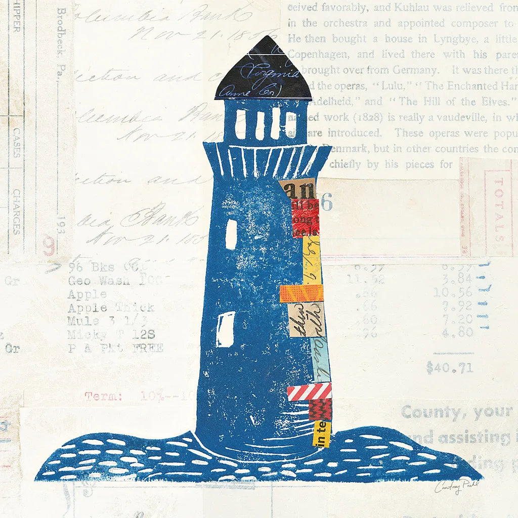 Nautical Collage II on Newsprint by Courtney Prahl. SKU 33865a. Archival Giclee Fine art print for wall decor.