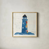 Nautical Collage II on Newsprint by Courtney Prahl. Shown in a natural wood glass frame for a timeless modern aesthetic. Available as an archival giclee rolled canvas, fine art paper, or poster print. SKU 33865a.