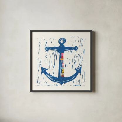 Nautical Collage III by Courtney Prahl. Shown in a sleek black glass frame for a contemporary gallery look. Available as an archival giclee rolled canvas, fine art paper, or poster print. SKU 32802a.